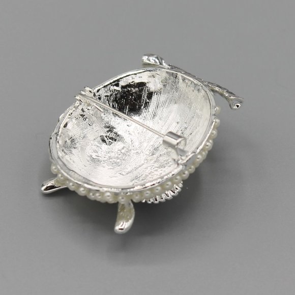 Owl bird pin brooch white pearl silver tone - Picture 7 of 8